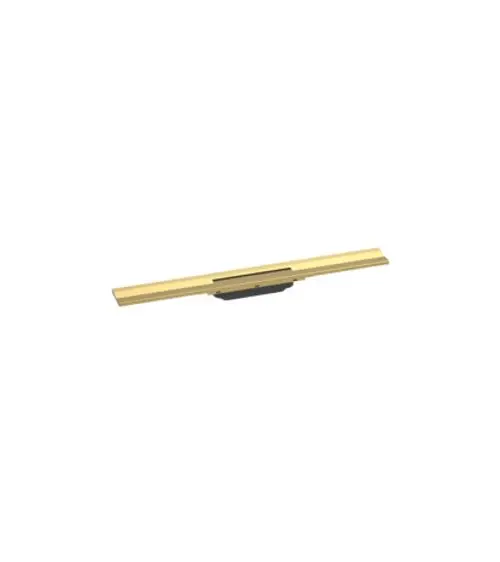 Duschrinne in goldener Optik von Hansgrohe, horizontaler Aufbau mit durchgehender Oberfläche, geeignet für Wandmontage, flexibel kürzbar.
